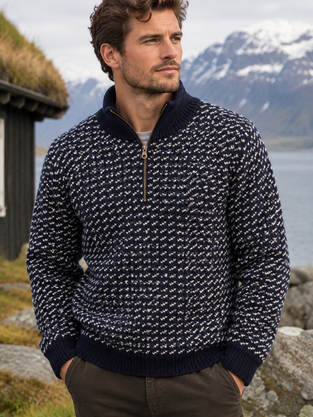 L.L. Bean Men’s Fair Isle 100% Wool Made in Norway Pullover 1/4 Zip Sweater XL